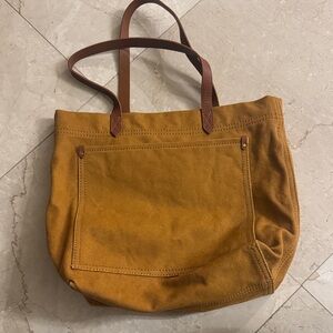 Madewell Mustard Canvas Medium Tote with Brown Leather Straps